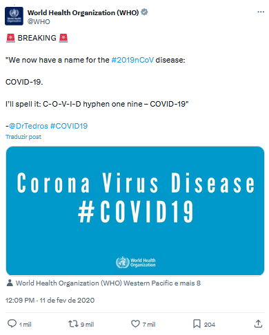 OMS dá nome à doença: covid-19